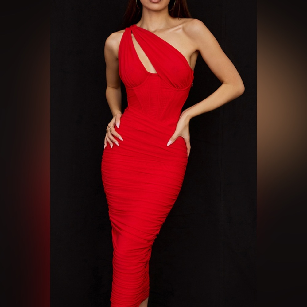 House of CB Red One-Shoulder Dress